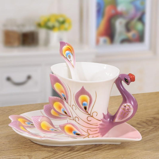 200ML Bone China 3D Color Enamel Animal Coffee Cup with Saucer and Spoon Ceramic Afternoon Teacups Drinwkare