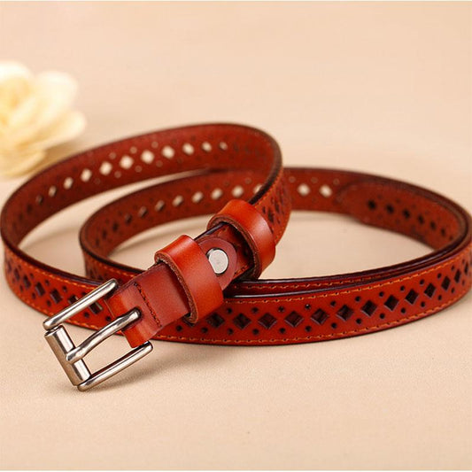 Hollow Ladies Leather Belt Belt Slim Fitted Skirt Leather Pants White Versatile