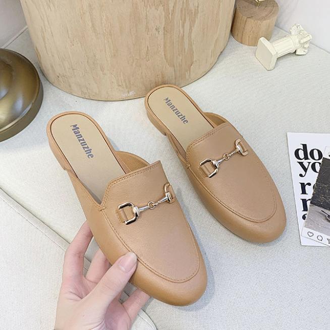 Women's Spring Solid Color Low Heel Single Shoes Summer and Autumn Large Size Non-slip Baotou Slippers for Office Ladies