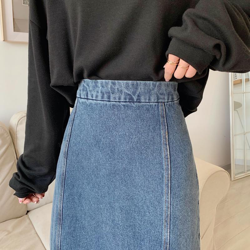 Women Sexy Sweet Solid Split Denim Skirt Lace High Waist Above Knee Hip Skirt Casual Club Home Office