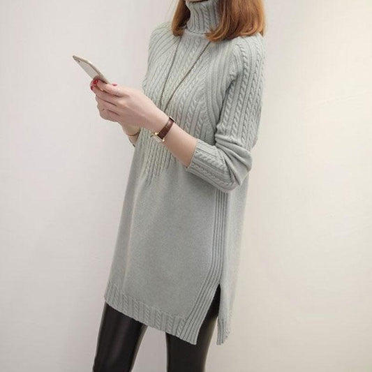 Autumn and Winter Thick Turtleneck Sweater Mid-length Loose Wild Sweater Dress Hedging Knit Women Sweater Dress