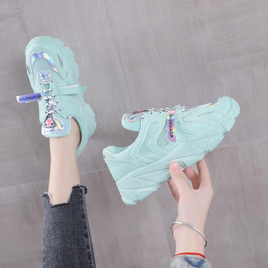 Spring and Summer Female Student Sneakers Korean Casual Height-increasing Shoes Mesh Breathable Running Shoes