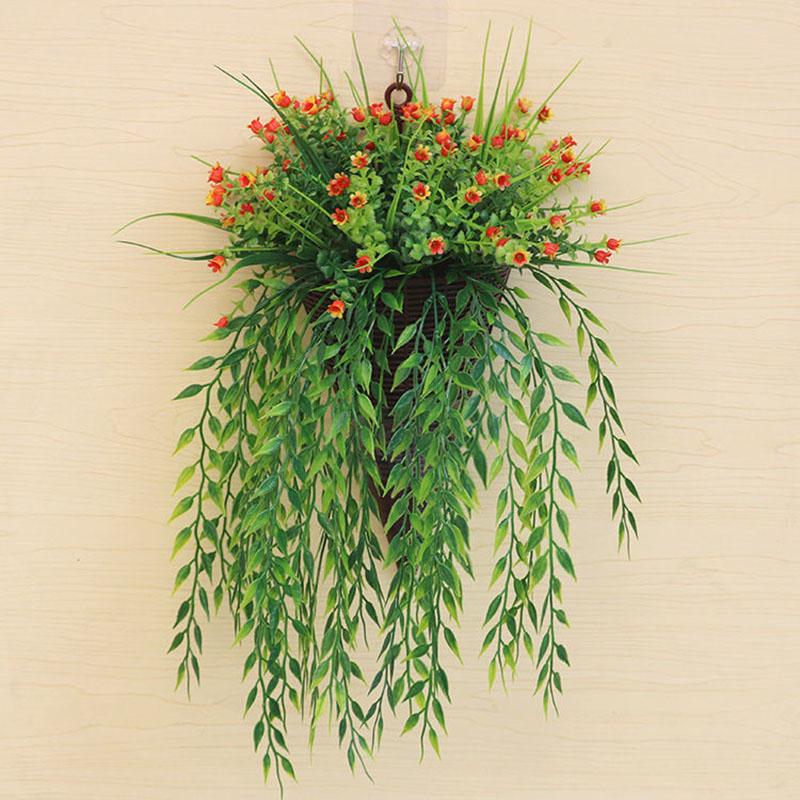 Wall Hanging Simulation Flower Rose Flower Wall Hanging Rattan Leaf Plastic Flower Indoor Living Room Bedroom Hanging Basket Decoration