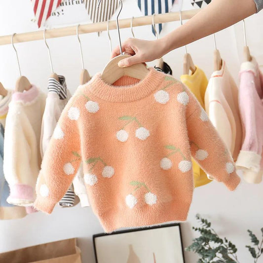 Girls' Sweater Plush Thickened Mink Winter Bottomed Shirt Baby Foreign Style Warm Top Medium and Small Children's Sweater