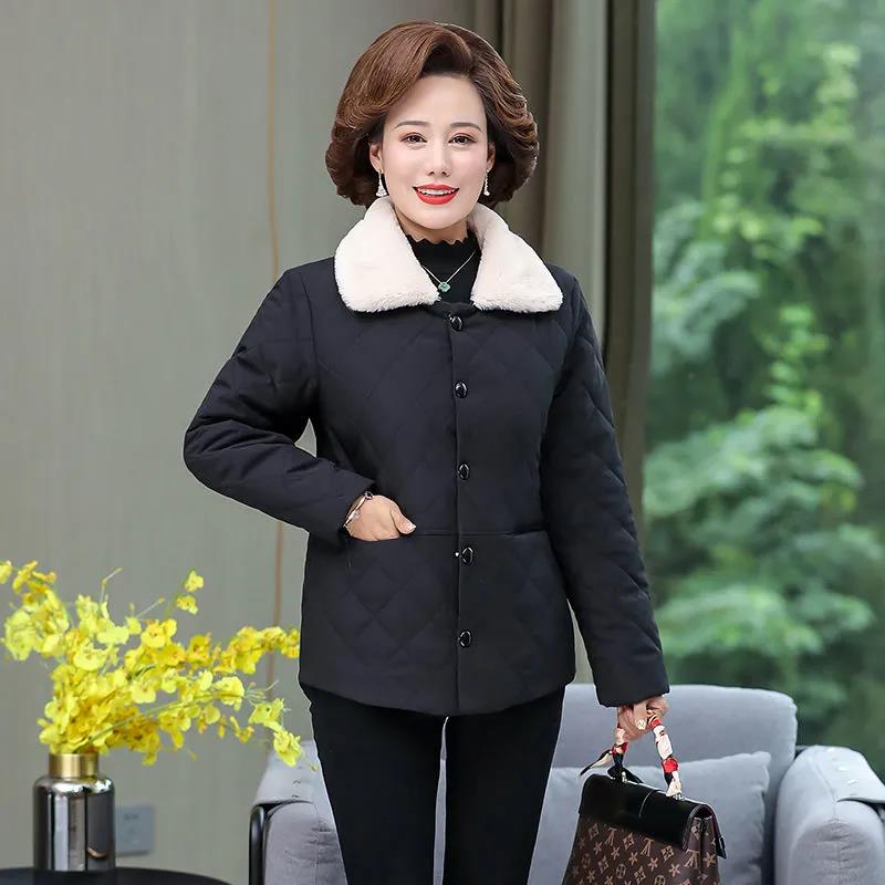 Mom Winter Plus Velvet Cotton-padded Clothes Middle-aged and Elderly Women's Clothing Lightweight Small Padded Jackets