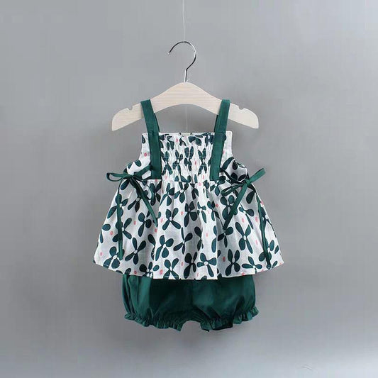 Girls' Suit Summer Style Korean Style Baby Girl Floral Skirt Suspenders Two-piece Suit Trendy