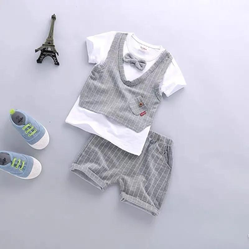 Boys Summer Suit Children's Clothes Striped Embroidered Printing Cute Casual Boy Baby Short-sleeved Shorts Two-piece Set