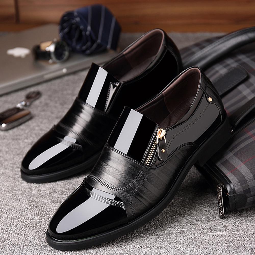 Men's Classic Pointed Toe Business Shoes Slip-on Leather Dress Oxford Shoes