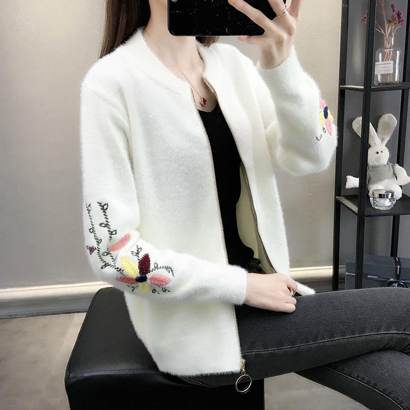 Imitation Mink Fleece Knitted Cardigan Spring and Autumn Loose Short Coat Fashion Thick Top