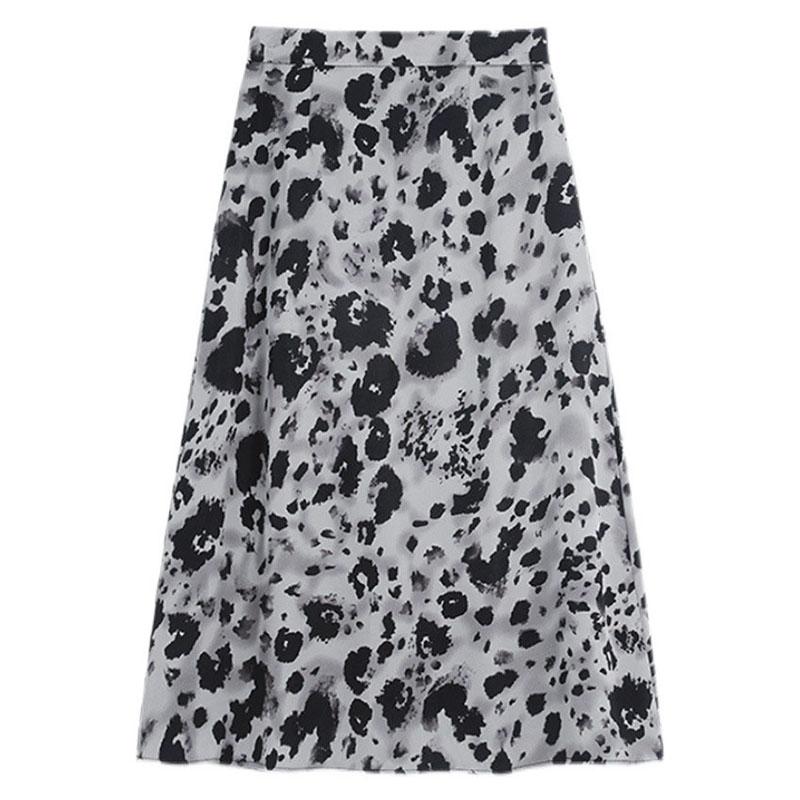 Women's Summer A-line Skirts Large Size High Waist Slim Mid-length Skirt Leopard Print Casual Hip Skirt