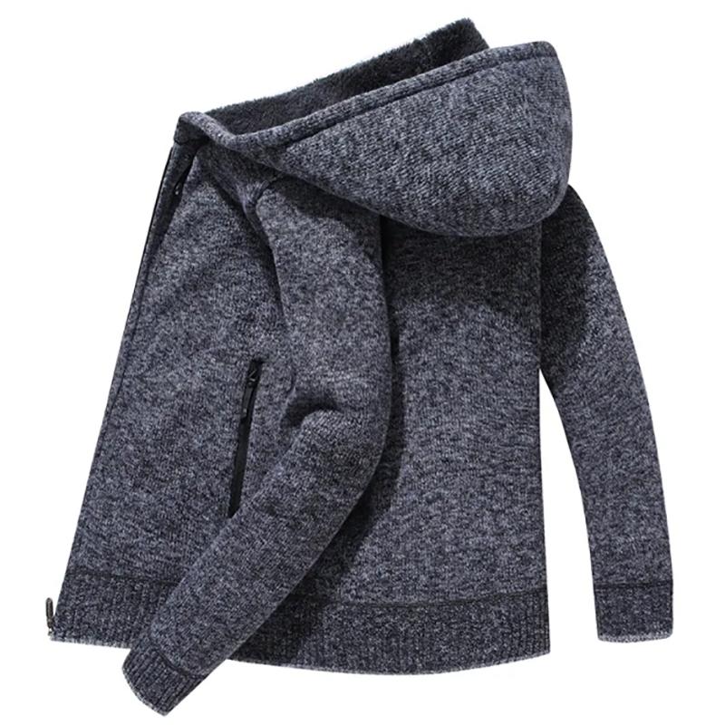 Sweater Men's Hooded Casual Young and Middle-aged Plus Velvet Thick Sweatshirts Pure Color To Keep Warm