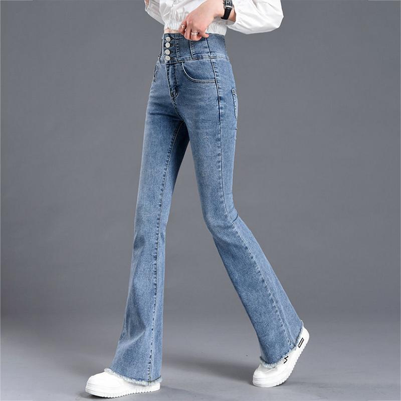 WTEMPO Flare Jeans High Waist Summer Women Casual Ladies Long Pants Bell Bottoms Jeans Denim Trousers