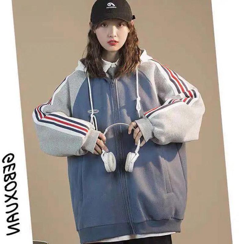 Spring and Autumn Loose All-match Sports Cardigan Hooded Baseball Uniform Sweater Women Jacket