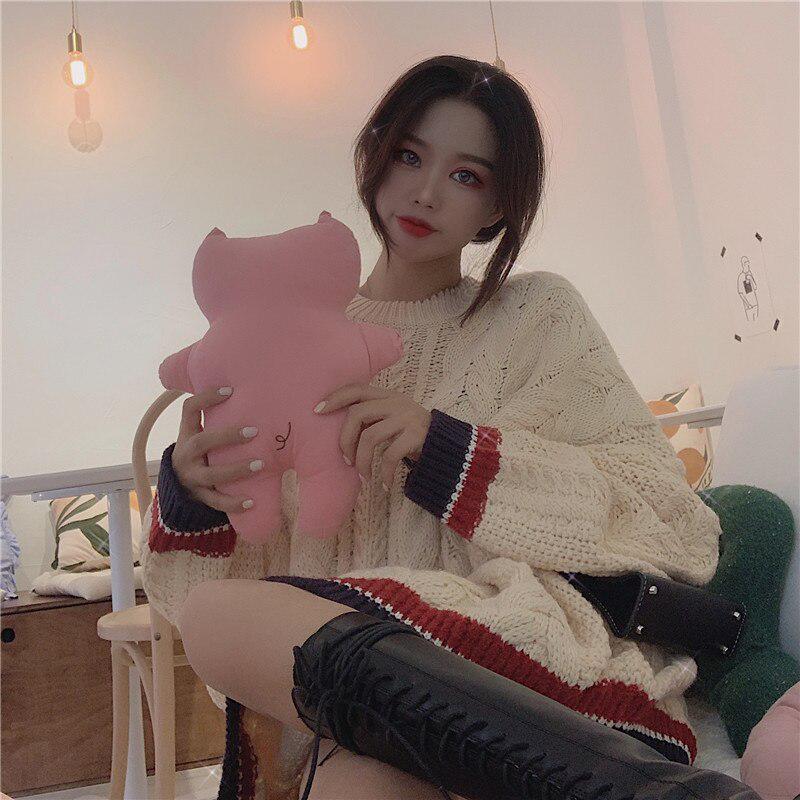 Autumn Long Oversized Knitted Sweater Women Harajuku Pullover Pull Femme Hiver Plus Size Streetwear Plus Size Korean