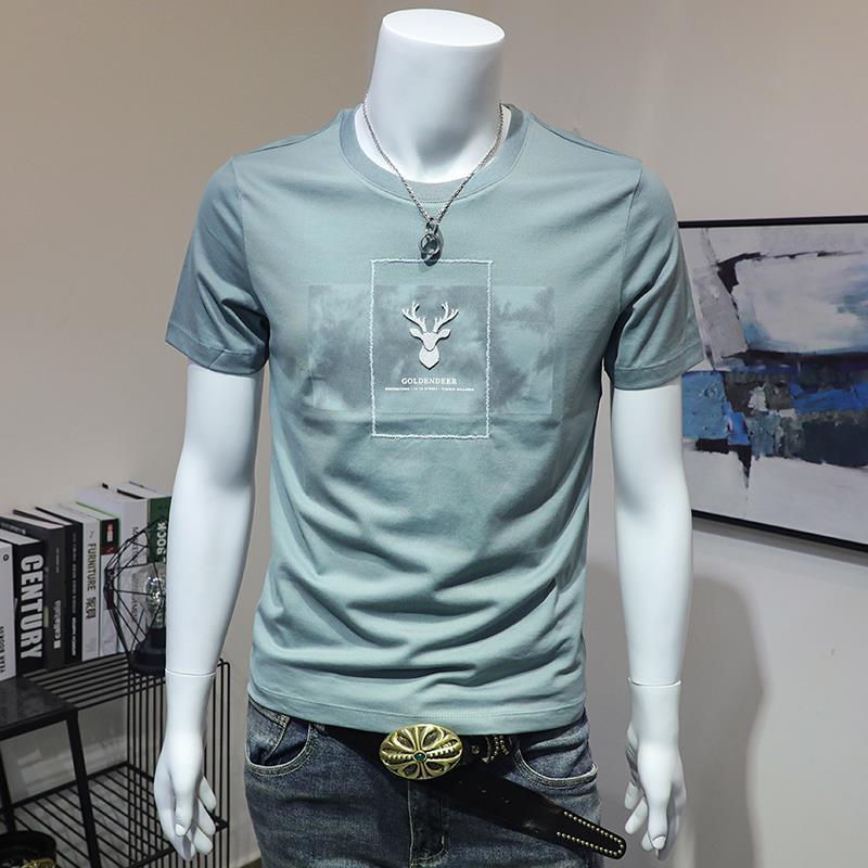 Summer Personality Youth T-shirt Male Short-sleeved Printing Deer Head Animal Pattern Round Neck Trendy Top