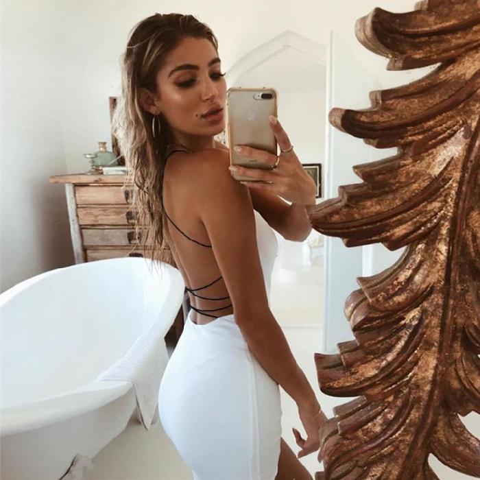 Women Bodycon Party Dresses Backless Spaghetti Straps Clubwear Mini Dress Low Neck Drop Shipping