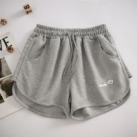 Waffle Sports Shorts Women's Summer Korean Elastic Waist Loose and Thin A-line Wide-leg Pants Casual Home Fitness Jogging Short Pants