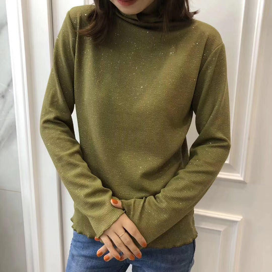 Winter Starry Bottom Shirt Thin Wild Long-sleeve Solid Color Knitted Thin Sweater Outwear