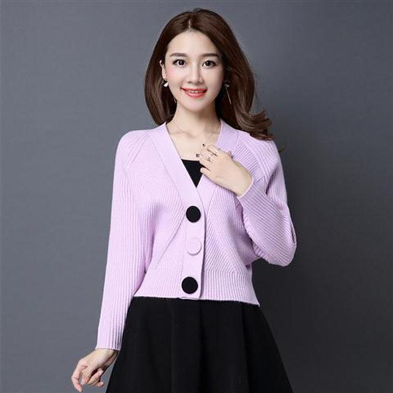 Autumn and Winter V-neck Loose Sweater Bat Shirt Short Knit Top Fashion Casual Women's Jacket