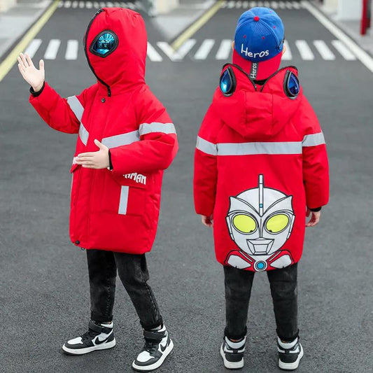 Boys Down Padded Jackets In Winter Thickened Long Section of Children In The Big Boy Ultraman Western Style Boy Padded Jacket Tide