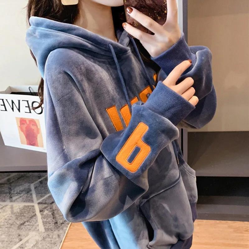 Women's Double-sided Fleece Sweater Winter Fleece Thickened Korean Version Loose Hooded Velvet Top Lazy Wind Warm Casual Jacket Pullover Sweatshirt