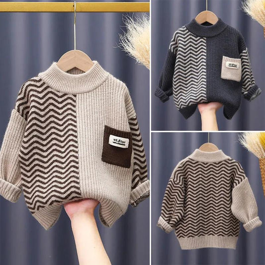 Children's Fall/winter Warmth Hooded Boy Sweater Fashionable Foreign Wild Baby Wool Sweater