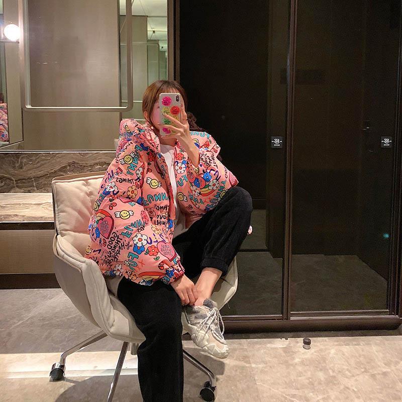 Winter Padded Jacket Women's Short Padded Jacket Printed Loose Bread Jacket Thick Fashion Jacket