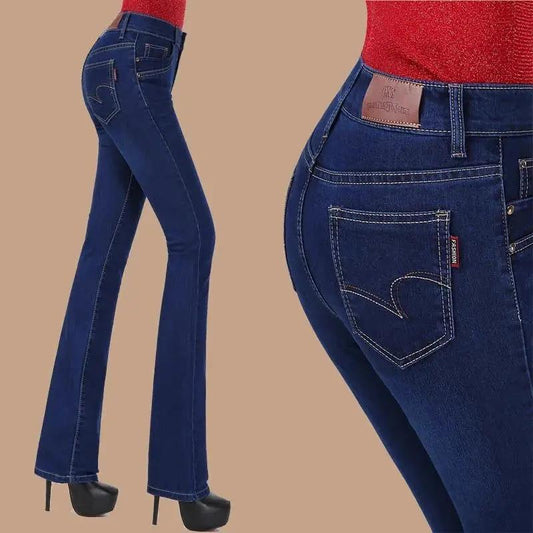 Flared Trousers Slim-fit Denim Trousers Korean Version Skinny Fit Denim Jeans Spring and Autumn High Waist Stretch Denim Pants