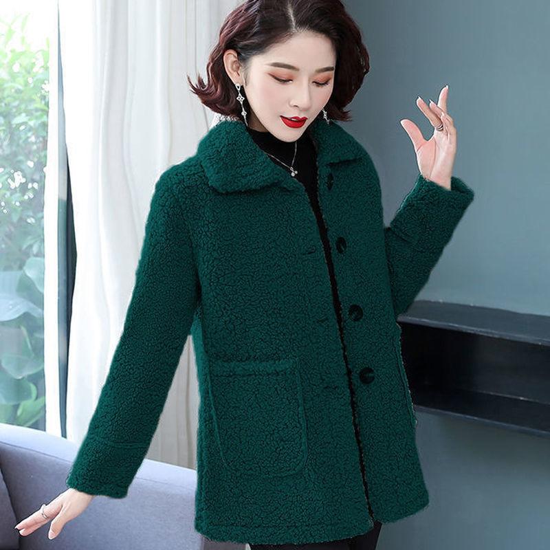 Fashion Ladies Lapel Lamb Velvet Jacket Winter Long Large Size Button Jacket Thick Warm Long-sleeved Cardigan Jacket