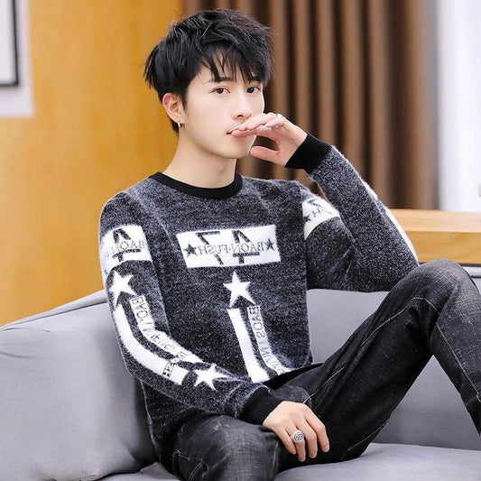 Autumn and Winter Slim Men's Sweater Long-sleeved Pullover Low-neck Jacket Fashion Casual Stretch Top