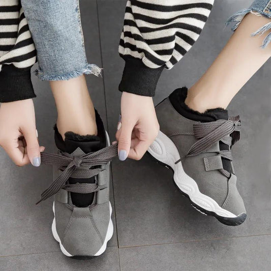 Autumn and Winter Plus Velvet Women's Shoes Warm and Comfortable All-match Casual Flat Shoes