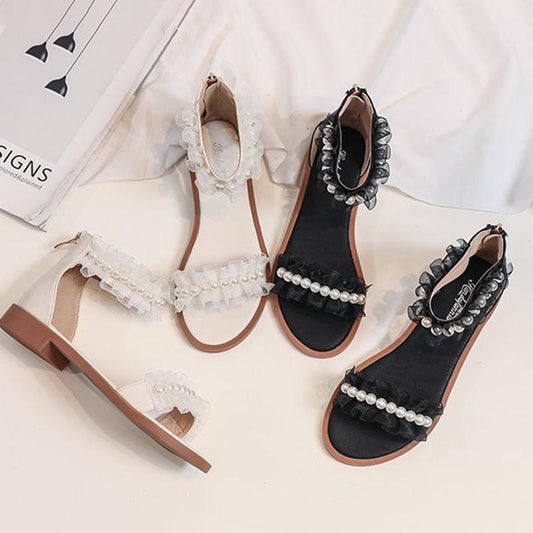 One Word Strap Sandals Women Low-heel Roman Back Zipper Flat Shoes Sweet Style Ladies Sandals Low-heel Sandals Sweet and Cute