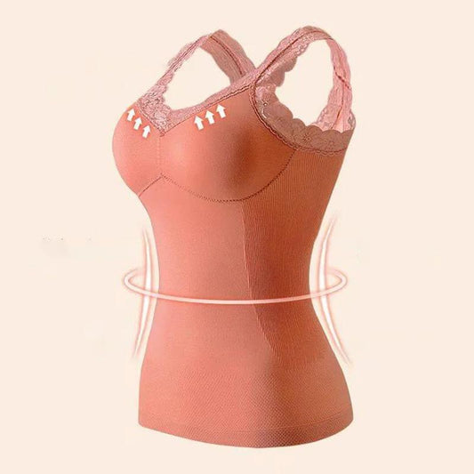 Warm Vest Women's Lace Sling Gathered Underwear Thickened Plus Velvet Sexy Soft Bottoming Shirt Built-in Chest Pad