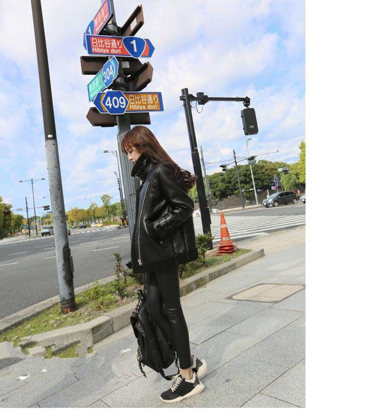 Autumn and Winter Thick Lamb Fur One Motorcycle Leather Jacket Large Size Stand Collar Ladies Cotton Jacket