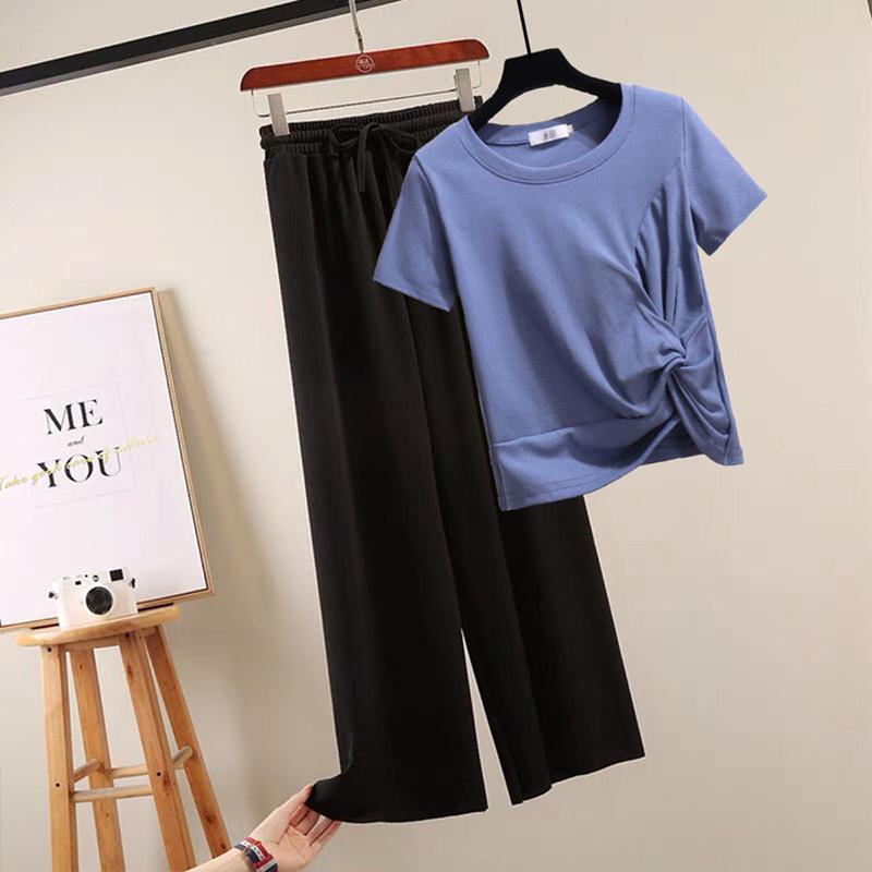 Two-piece Women's Loose T-shirt + Straight Loose Wide-leg Pants Casual Suit Women's Summer Home Wear Casual Sports Suit