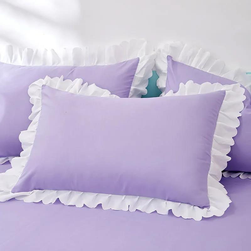 Korean Version Princess Lace Pillowcases A Pair of Single and Double Lotus Leaf Pillowcases Pillow Core Pillow Skin 48*74cm