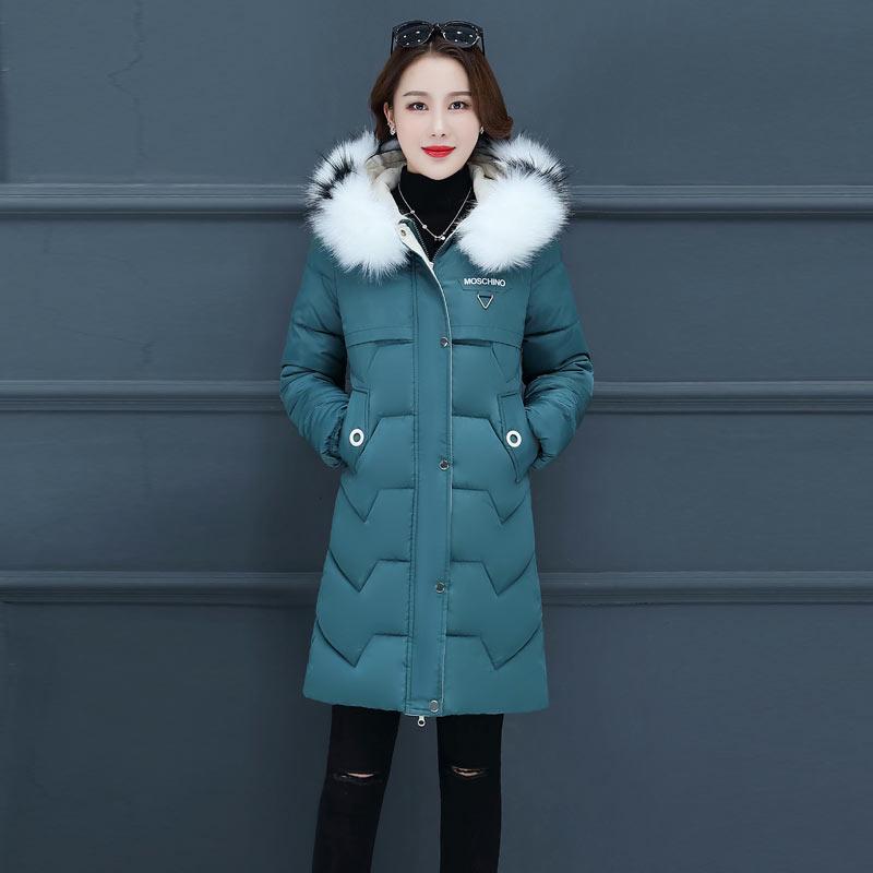 Women's Fur Collar Hooded Cotton Padded Long Down Coat Thick Large Size Coat