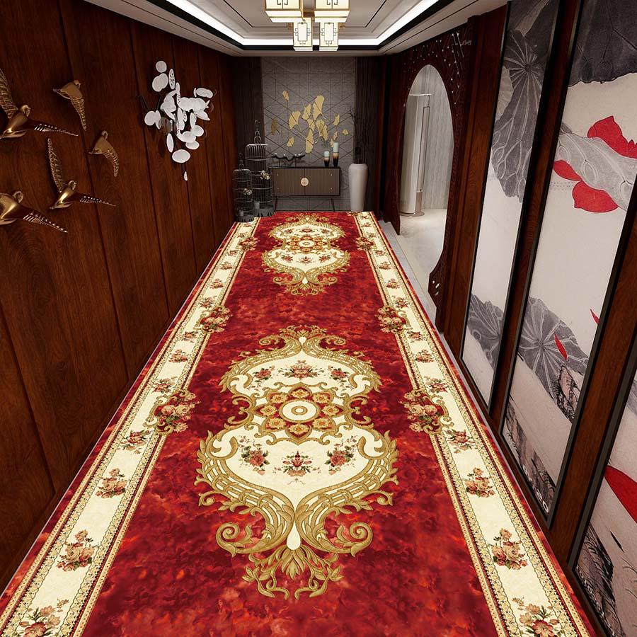 Summer Style Long Lobby Carpet Fresh Green Grass Pattern Stairway Hallway Home Corridor Carpet Aisle Party Wedding Red Area Rugs