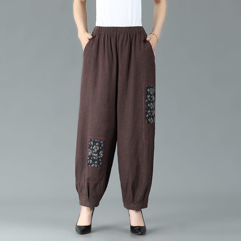 Summer Cotton Linen Radish Pants Ethnic Wind Complex Harem Pants Casual Loose Large Size Bloomers Women