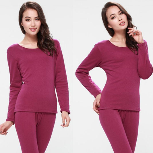 Women Winter Autumn Warm Thermal Underwear Plus Velvet O-neck Tops Pants Female Tight Suit Thicken Windproof Soft Lining Long Sleeve High Elasticity
