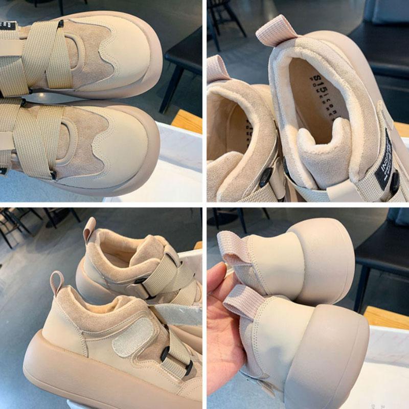 Velcro All-match Plus Velvet Warm Shoes Women Comfortable Thick Bottom Leather Stitching