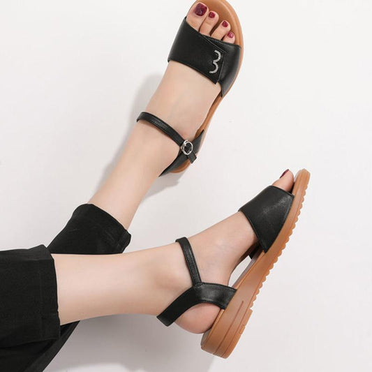 Beef Tendon Soft Sole Mother Sandals Female Summer Soft Leather Comfortable Middle-aged Women's Shoes Middle-aged Flat-bottom Non-slip