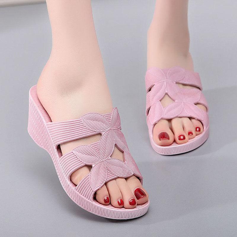 Summer Outdoor High-heeled Sandals and Slippers Plastic Non-slip Home Bathroom Slippers Thick-soled Ladies Beach Shoes Outer Wear