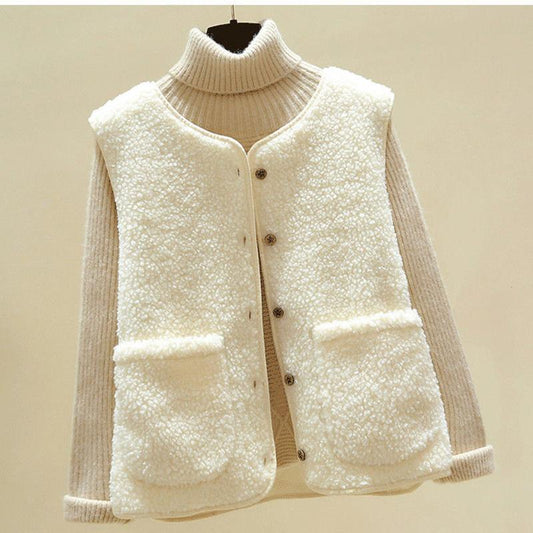 Faux Lamb Fleece Waistcoat Vest Jacket Women's Short Autumn and Winter New Style Loose Waistcoat To Keep Warm and Soft