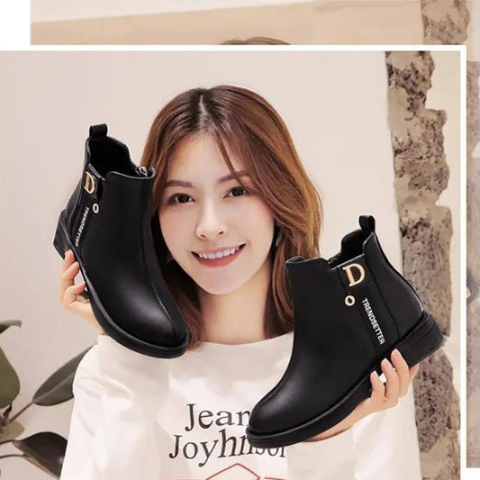 High-quality Soft Leather Short Boots Women's Thick Heel Women's Boots Winter Mom Women's Shoes All-match Flat Chelsea Boots