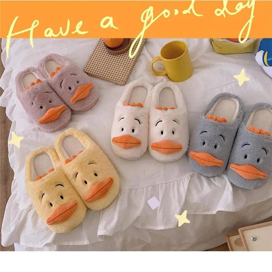 Cute Duckling Cotton Slippers To Keep Warm Autumn and Winter Flat Shoes Indoor Non-slip Cotton Shoes Soft Shoes