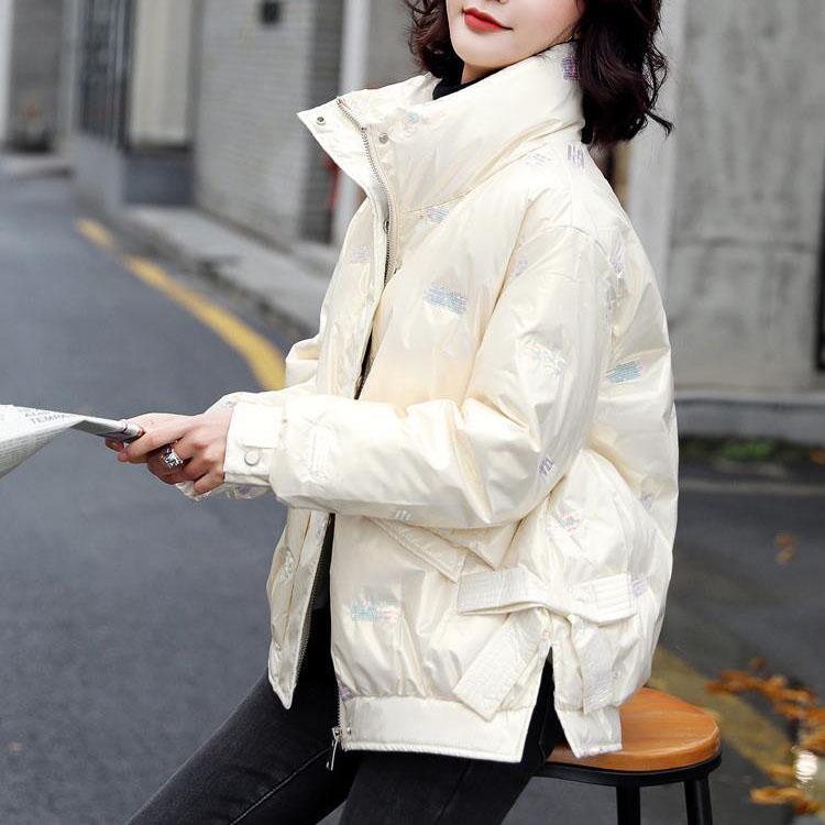 Winter Thick Warm Short Parkas Women Elegant Zipper Short Cotton Jackets Female Wash Free Sequin Embroidered Wadded Jacket