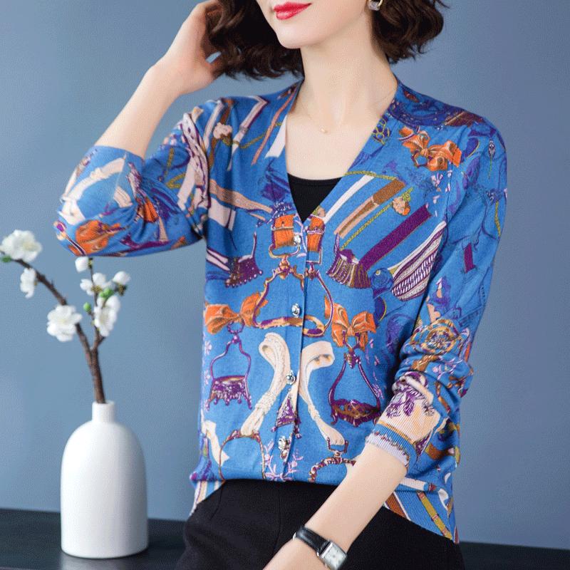 3D Printed Women's High-end Cardigan Thin Short Knitted Jacket Wool Cardigan Plus Size Woollen Cardigan Outer Wear