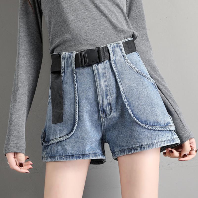Women's Denim Shorts Women's Loose Straight Super High Waist Net Red Was Thin Summer A-line Pants