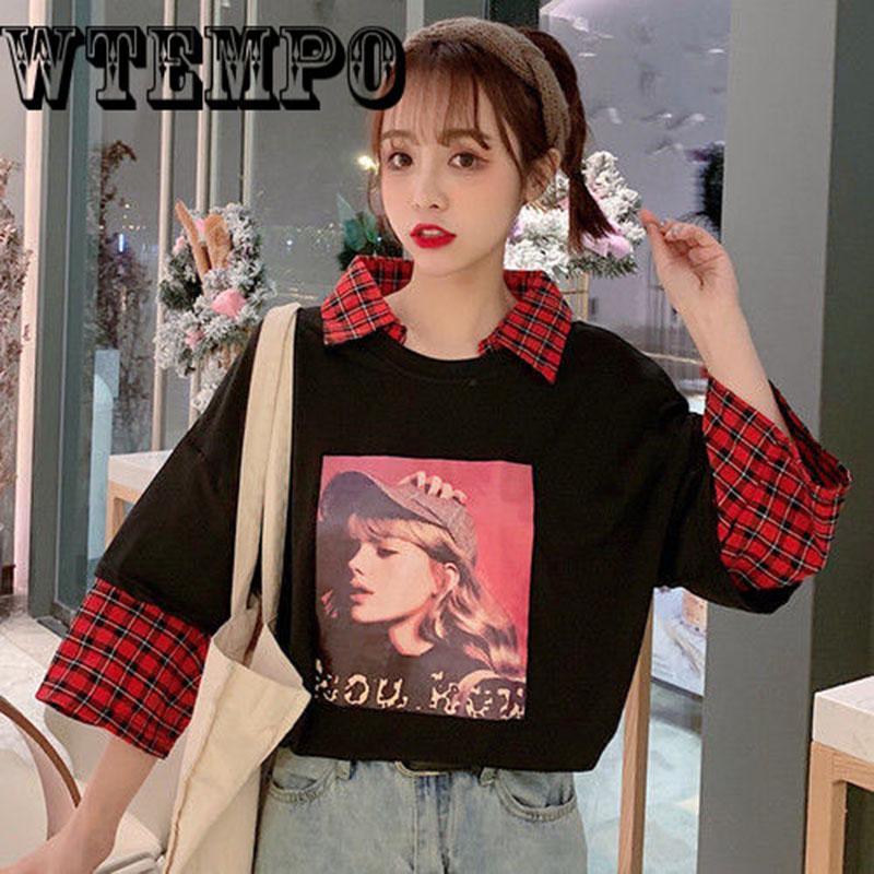 Summer Short Sleeve T-shirt Patchwork Fake Two Pieces The Belt Long Tshirt Female Fashion